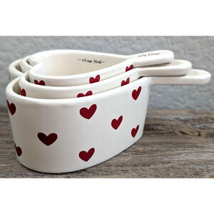Target Bullseye Ceramic Heart Measuring Cups Set Nesting Red White Farmhouse